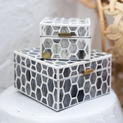 Mela Artisan | Gramercy Box In Grey Ivory 3 Mela Artisan | Gramercy Box In Grey Ivory