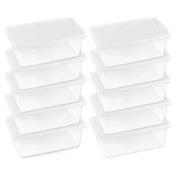 Homz 6 Quart Plastic Multipurpose Stackable Storage Container Bins With Secure Latching Lid For Home And Office Organization, Clear (10 Pack)