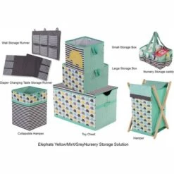 Bacati - Elephants Mint/Yellow/Gray Storage Caddy -Storage Basket Shop GUEST d7190f76 0f80 4a66 a6a7 50e9926e2699