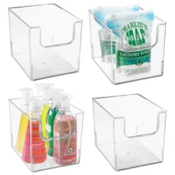 MDesign Open Front Plastic Storage Bin For Cube Furniture, 12" W, 4 Pack - Clear -Storage Basket Shop GUEST d788c93d aceb 4af0 abd2 8d2b85435ec1