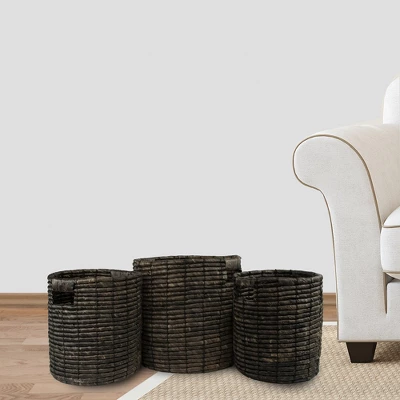 Northlight Set Of 3 Dark Brown Natural Woven Table And Floor Cylindrical Seagrass Baskets 3 Northlight Set Of 3 Dark Brown Natural Woven Table And Floor Cylindrical Seagrass Baskets