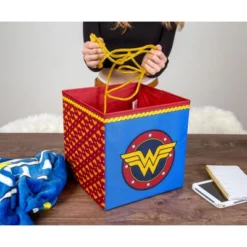 Ukonic DC Comics Wonder Woman Logo Storage Bin Cube Organizer | 11 Inches -Storage Basket Shop GUEST d8bcf78a 05b7 4e2c ab41 e05fd3eacf94