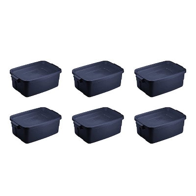 Rubbermaid Roughneck 3 Gallon Rugged Plastic Reusable Stackable Home Storage Totes With Lids, Dark Indigo Metallic (12 Pack) 3 Rubbermaid Roughneck 3 Gallon Rugged Plastic Reusable Stackable Home Storage Totes With Lids, Dark Indigo Metallic (12 Pack)