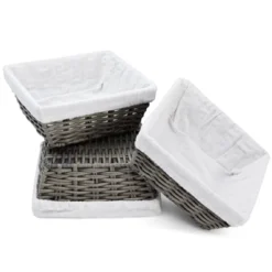 Farmlyn Creek 3-Pack Square Wicker Storage Baskets With Liners With Cloth Lining For Organizing Pantry Shelves, Bathroom, Laundry Room, Closet, 9x4 In -Storage Basket Shop GUEST df19e7d0 811c 48a1 bb7a 0a764fcf9b63