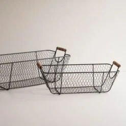 Set Of 2 Oblong Black Metal & Wood Baskets - Foreside Home & Garden -Storage Basket Shop GUEST e4289fb3 be9f 4f6f a3e3 7771eca58015