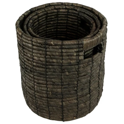 Northlight Set Of 3 Dark Brown Natural Woven Table And Floor Cylindrical Seagrass Baskets 4 Northlight Set Of 3 Dark Brown Natural Woven Table And Floor Cylindrical Seagrass Baskets - Image 2