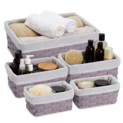 Juvale 5 Piece Set Woven Nesting Storage Baskets, Decorative Wicker Bins For Organizing, Lavender, 3 Sizes -Storage Basket Shop GUEST e4eb8fc8 44cf 4981 979c a3279b7347dd