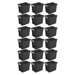 Sterilite 7.5 Gallon Stackable Rugged Industrial Storage Tote Containers With Gray Latching Clip Lids For Garage, Attic, Or Worksite, Black -Storage Basket Shop GUEST e57a07bc 3858 4afb bacb 04b89a8ec324