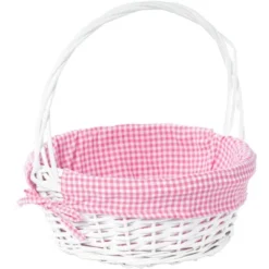 Wickerwise White Round Willow Gift Basket, With Gingham Liner And Handles 27 Wickerwise White Round Willow Gift Basket, With Gingham Liner And Handles -Storage Basket Shop GUEST e58ba294 70ab 4633 920a acd9e1c73af1