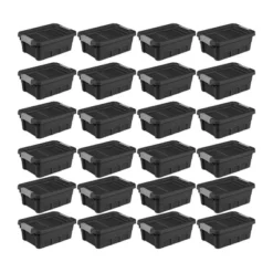 Sterilite 4 Gallon Stackable Rugged Industrial Storage Tote Containers With Latching Clip Lids For Garage, Attic, Or Worksite Storage, Black -Storage Basket Shop GUEST e64b250c a2dc 4f0e 8d22 1d3975c7cab9