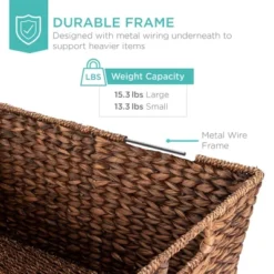 Best Choice Products Set Of 2 XL Water Hyacinth Woven Tapered Storage Basket Chests W/ Attached Lid, Handle Hole 11 Best Choice Products Set Of 2 XL Water Hyacinth Woven Tapered Storage Basket Chests W/ Attached Lid, Handle Hole -Storage Basket Shop GUEST e70c1463 8496 4f33 b62f 3c6ccba4ca59