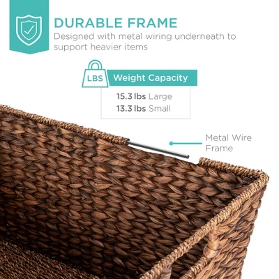 Best Choice Products Set Of 2 XL Water Hyacinth Woven Tapered Storage Basket Chests W/ Attached Lid, Handle Hole 6 Best Choice Products Set Of 2 XL Water Hyacinth Woven Tapered Storage Basket Chests W/ Attached Lid, Handle Hole - Image 4