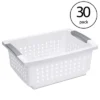 Sterilite Medium Sized Stackable Storage Bin And Organization Basket With Flip Down Accent Rails For Home And Household Organization, White (30 Pack)