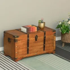 Vintiquewise Rustic Large Wooden Storage Trunk With Lockable Latch