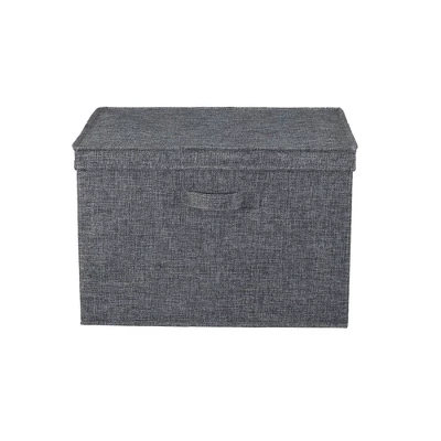 Household Essentials Set Of 2 Wide Storage Boxes With Lids Graphite Linen 5 Household Essentials Set Of 2 Wide Storage Boxes With Lids Graphite Linen - Image 3