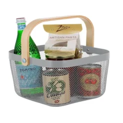 Simplify Mesh Tote With Bamboo Handle Gray -Storage Basket Shop GUEST eb607c52 a07c 4fb9 a9ef 15cb87d5745e