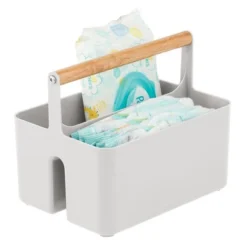 MDesign Plastic Portable Nursery Storage Caddy Tote With Wood Handle 17 MDesign Plastic Portable Nursery Storage Caddy Tote With Wood Handle -Storage Basket Shop GUEST eea31fd2 96b7 4054 aa68 49c6cb0c4a02
