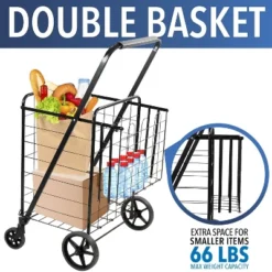 Mount-It! Rolling Utility Shopping Cart For Groceries And Other Supplies - Portable Grocery Cart With Double Baskets And Dual Swiveling Wheels -Storage Basket Shop GUEST eed67513 a930 4871 99e8 fd76f80246a2