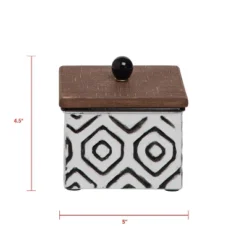White Enamel Geometric Pattern Wood And Metal Jewelry Trinket Storage Box - Foreside Home & Garden -Storage Basket Shop GUEST ef3af87e 1856 4af6 9f4a 89bb45037d31