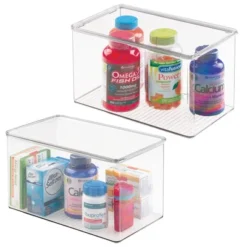 MDesign Stackable Bathroom Storage Bin Box With Lid, 2 Pack -Storage Basket Shop GUEST ef58e915 11f3 413c ac63 04c7a303c044