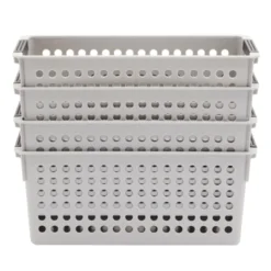 Farmlyn Creek 4 Pack Gray Plastic Storage Baskets Bins With Handles For Shelves, Closet Organizer -Storage Basket Shop GUEST efadc786 9632 4a90 bbbd 1b59211257db