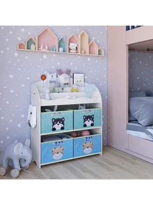 Year Color School Supply, Nursery, Daycare, Toddler, Kids Book Display And Toy Storage Organizer With 6 Fabric Storage Bins 7 Year Color School Supply, Nursery, Daycare, Toddler, Kids Book Display And Toy Storage Organizer With 6 Fabric Storage Bins - Image 5