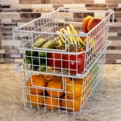 Set Of 2 Storage Bins - Basket Set For Toy, Kitchen, Closet, And Bathroom Storage - Medium Shelf Organizers With Handles By Home-Complete (White) -Storage Basket Shop GUEST f32af2eb e926 4a5c a80e 404be3edb06b