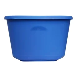 HOMZ 10-Gallon Stackable And Nestable Heavy Duty Plastic Storage Container Organizer Bin With 4 Way Handles, Capri Blue (8 Pack) -Storage Basket Shop GUEST f5ff811c 44ea 4244 87bb df09f45d2058