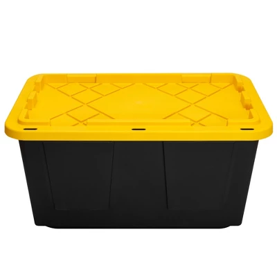 GreenMade Professional Storage Ultra Durable 27 Gallon Plastic Storage Tote Bin With Snap Fit Lid And Padlock Holes, Black And Yellow (4 Pack) 4 GreenMade Professional Storage Ultra Durable 27 Gallon Plastic Storage Tote Bin With Snap Fit Lid And Padlock Holes, Black And Yellow (4 Pack) - Image 2
